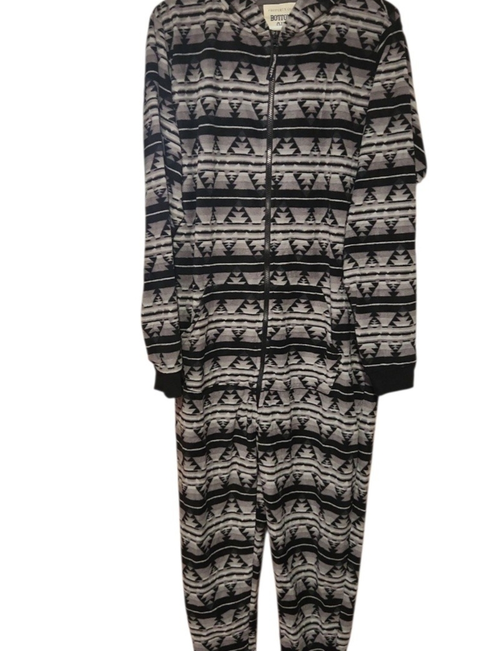 Butter Black & White Aztec Hooded Adult Unisex Pajama Onesie